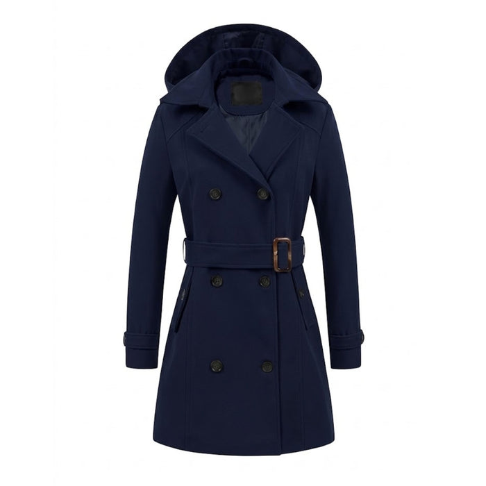 Women's Belted Double-Breasted Trench Coat with Hood