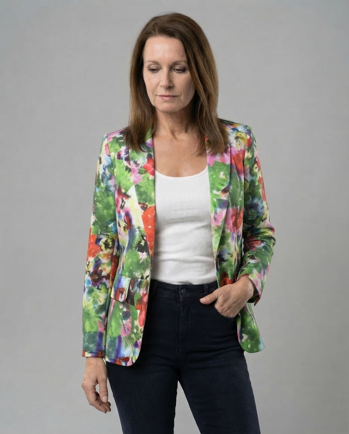 Women's Floral Blazer with Open Front and Long Sleeves