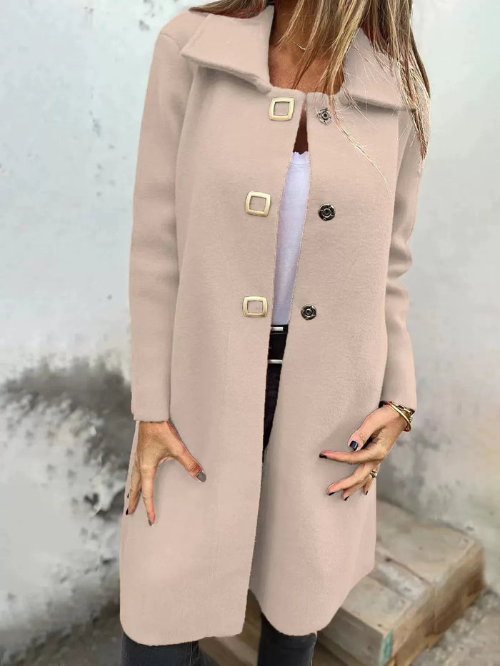 Women's Double-Breasted Wool-Blend Coat Wide Lapel