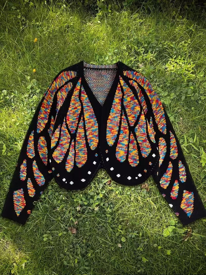 Butterfly Knit Cardigan, Open Front Long Sleeve Jumper