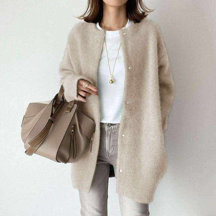 Loose Round Neck Cardigan, Single-Breasted Knit Jacket