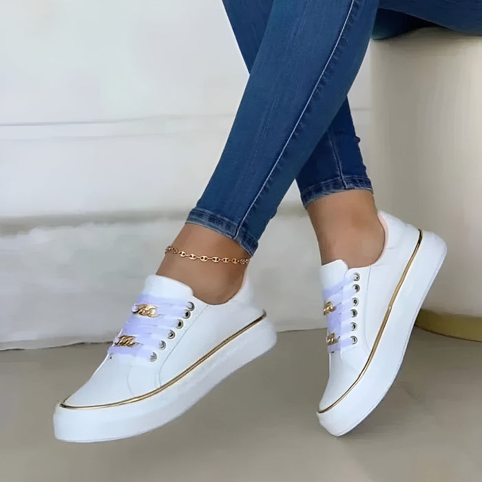 Luna | Women's Casual Platform Trainers with Gold Chain Detail