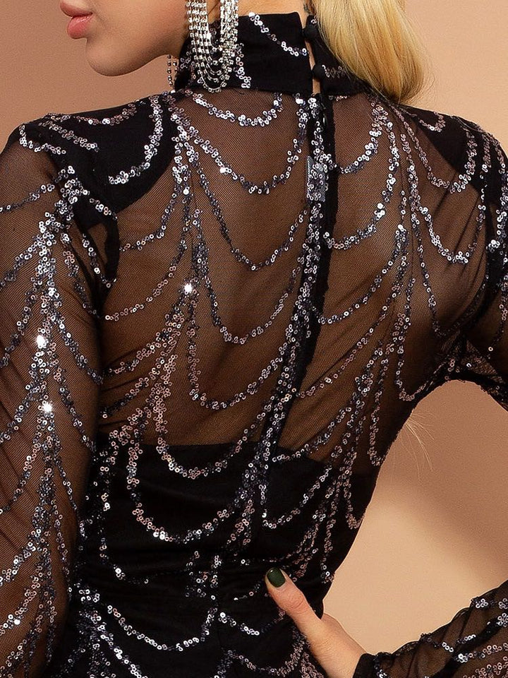 Sequin Long Sleeve Maxi Dress for Women, Party Evening Gown