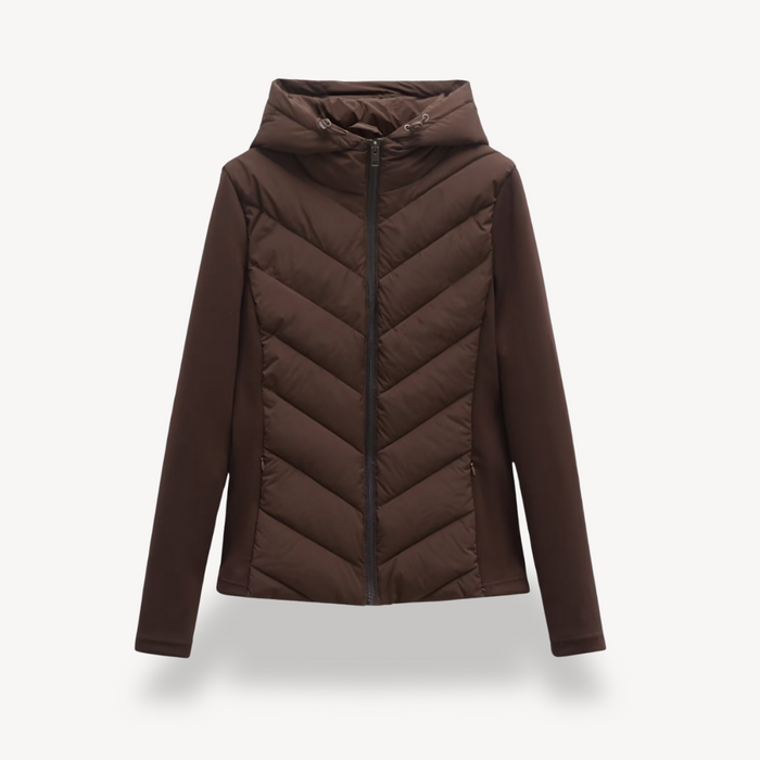 Women's Chevron Quilted Jacket with Hood and Zip