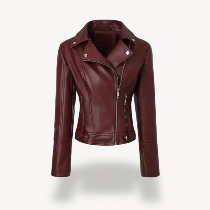 Women's Biker Jacket Notch Collar Zip Front Fitted