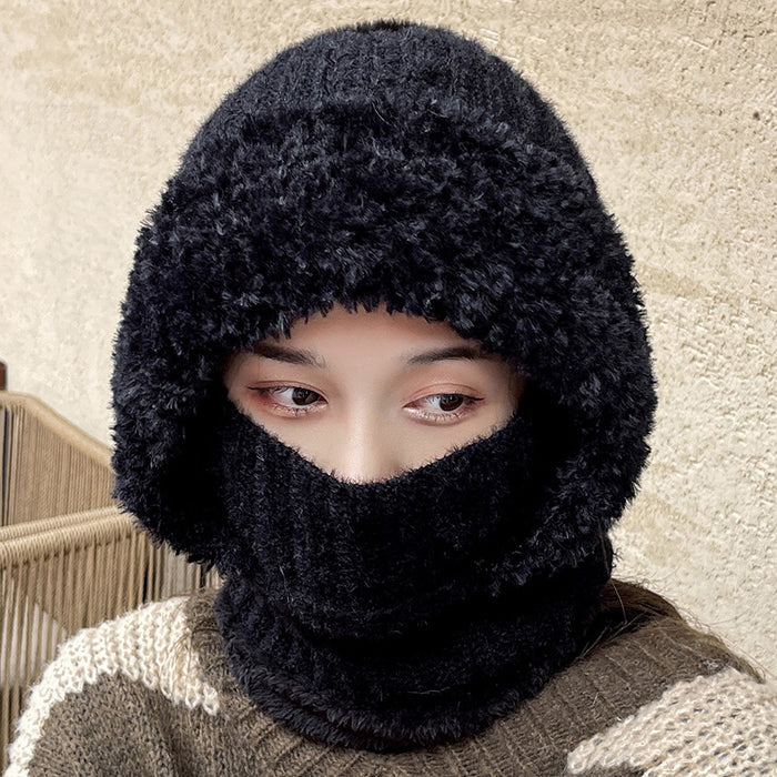 Sophie | Fluffy knitted balaclava hat with pom-pom and neck warmer