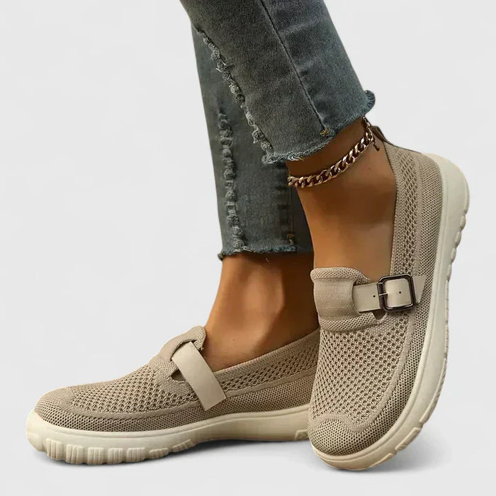 Sara | Women's Mesh Slip-On Trainers with Buckle Strap Detail