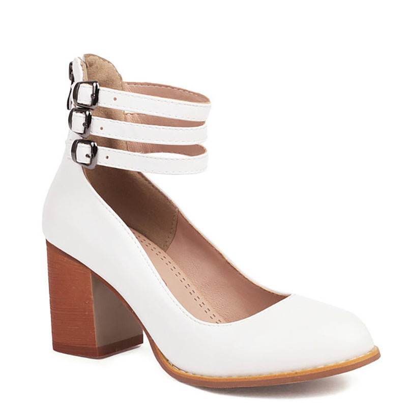 Casilda | Smooth Sandals with Ankle Strap and Thick Heel