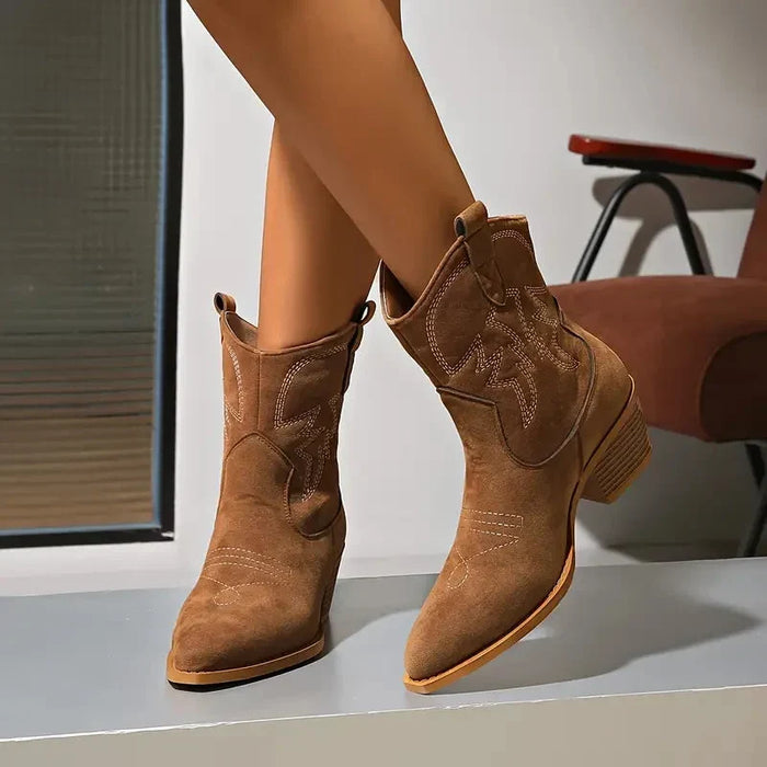 Women's Pointed-Toe Western Boots with Block Heel
