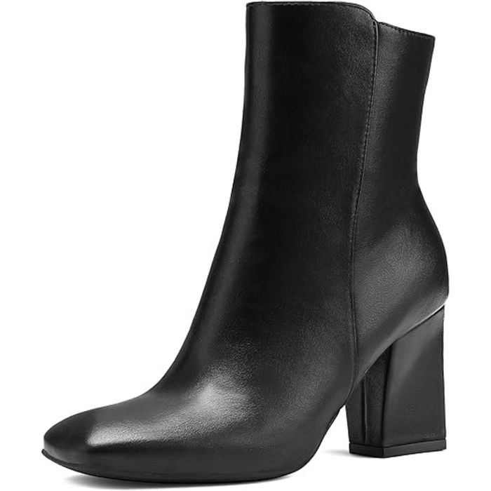 Women's Block Heel Ankle Boots Square Toe Side Zip