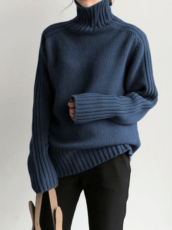 Women's Ribbed Roll Neck Jumper with Long Sleeves