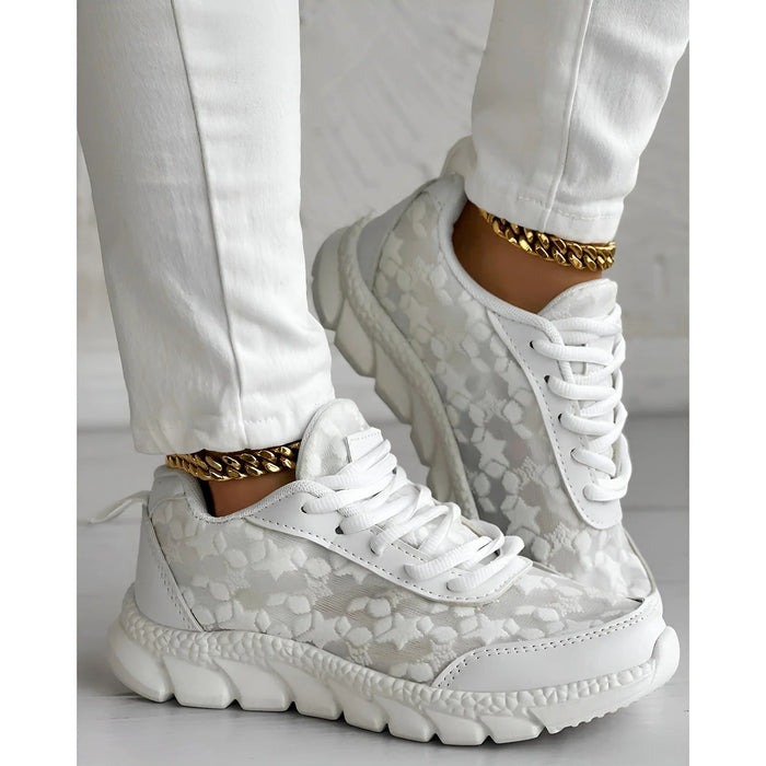 Cora | Women's White Platform Textured Trainers