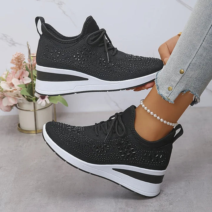 Women's Knit Trainer with Lace-Up and Wedge Sole