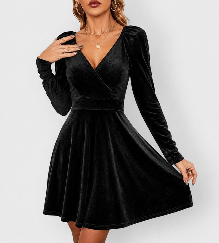 Women's Wrap Mini Dress Long Sleeve V-Neck for Parties