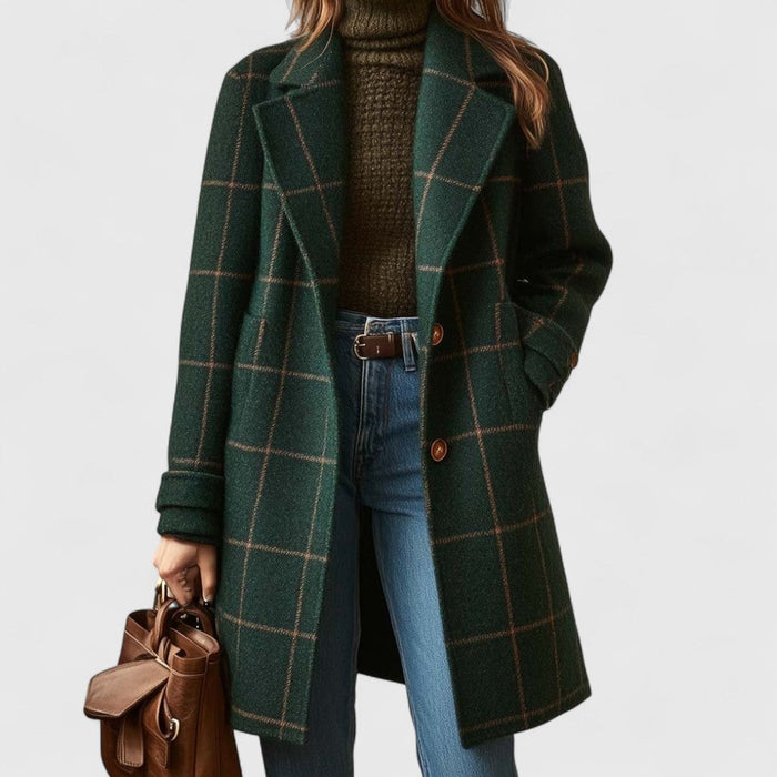 Women's Checked Tailored Coat with Notch Lapel