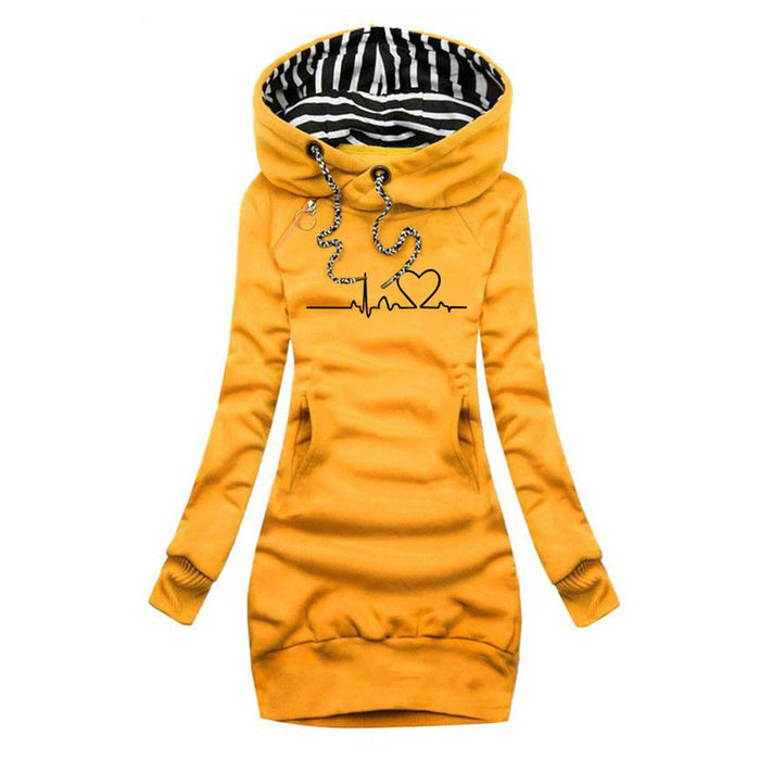 Women's Hooded Sweatshirt Dress with Drawstring