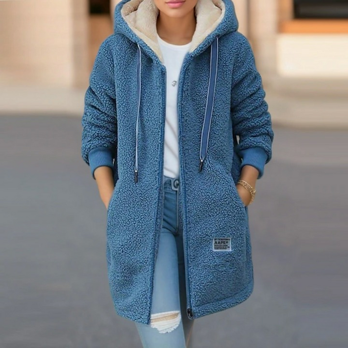 Women's Hooded Fleece Jacket with Full Zip and Ribbed Cuffs