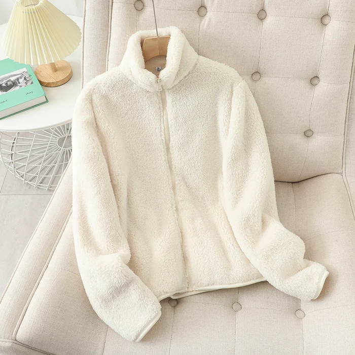 Women's Teddy Fleece Jacket with Zip and Stand Collar