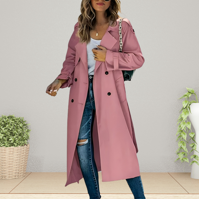 Women's Double-Breasted Trench Coat with Lapel Collar