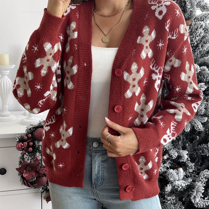 Women's Gingerbread Christmas Cardigan Button-Front