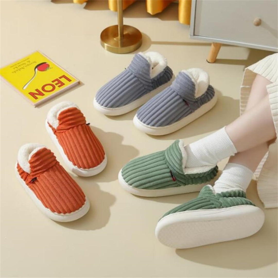Striped Plush Home Slippers for Men and Women, Indoor Outdoor