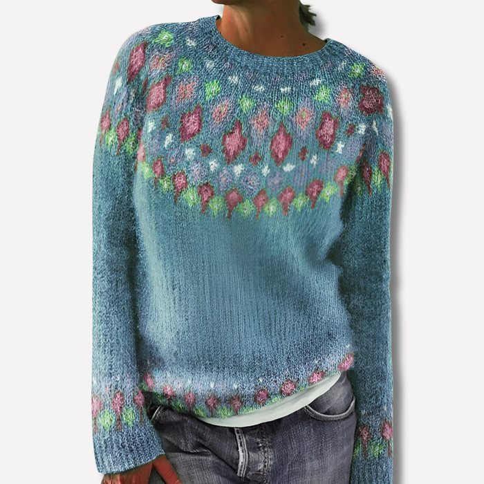 Women's Fair Isle Crew Neck Jumper with Long Sleeves