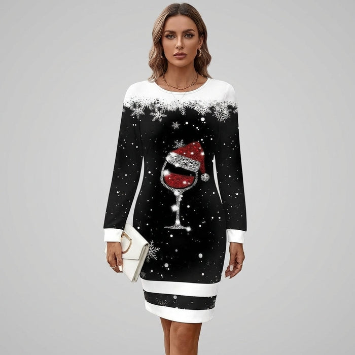 Women's Christmas Sweatshirt Dress with Festive Print