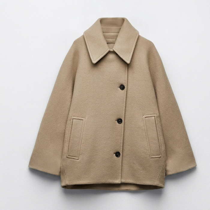 Women's Collared Button-Up Jacket with Patch Pockets