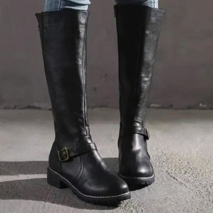 Women's Knee-High Riding Boots with Buckle Detail