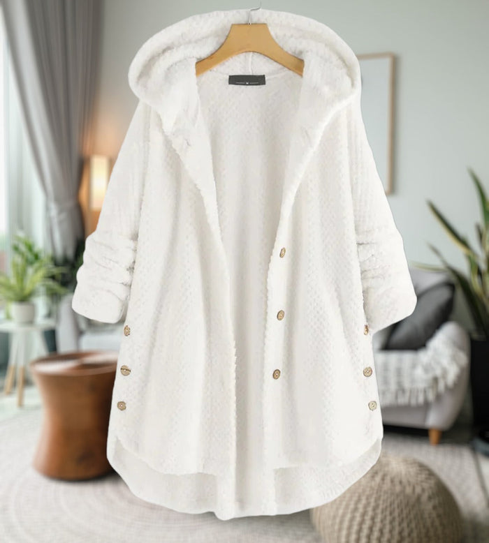 Women's Hooded Teddy Coat with Button Closure