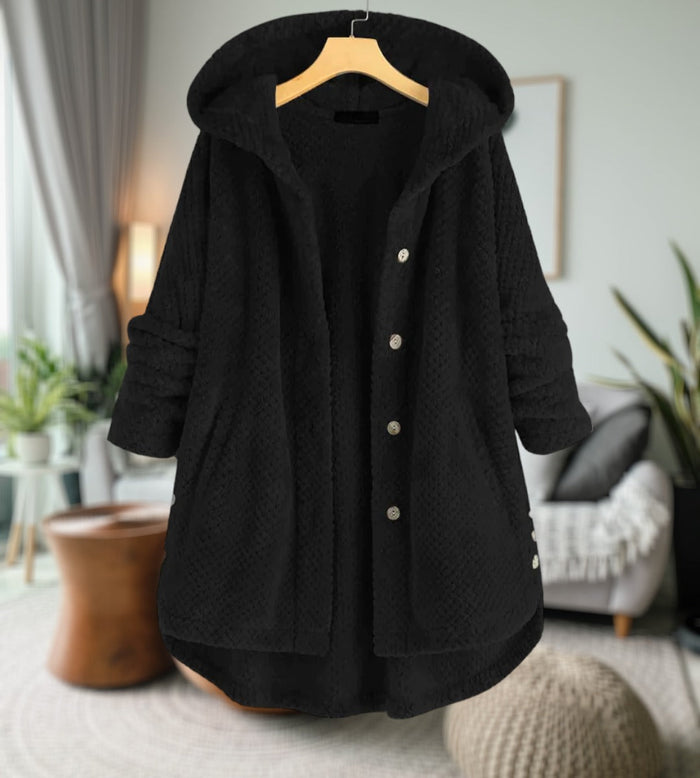 Women's Hooded Teddy Coat with Button Closure