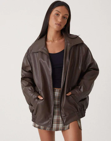 Women's Oversized Bomber Jacket with Zip Front