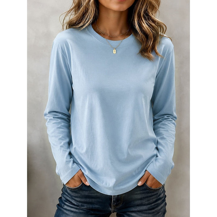 Women's Crew Neck Long Sleeve Top for Everyday Wear