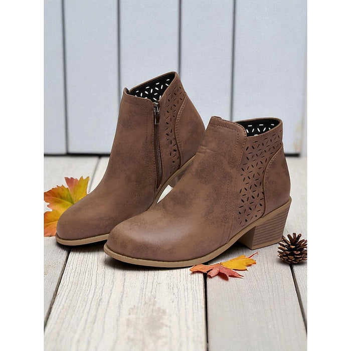 Women's Ankle Boots with Cutout Detail and Low Block Heel