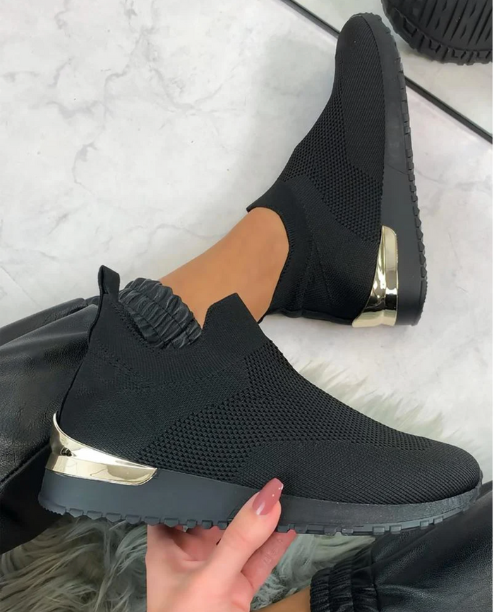 Women's Knit Slip-On Trainers with Metallic Heel Detail