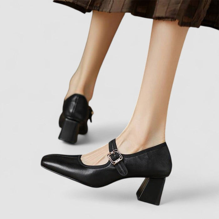 Women's Mary Jane Block Heel Shoes with Buckle Strap