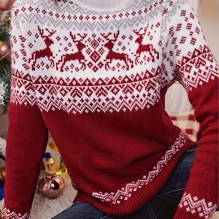 Women's Reindeer Fair Isle Jumper with Roll Neck
