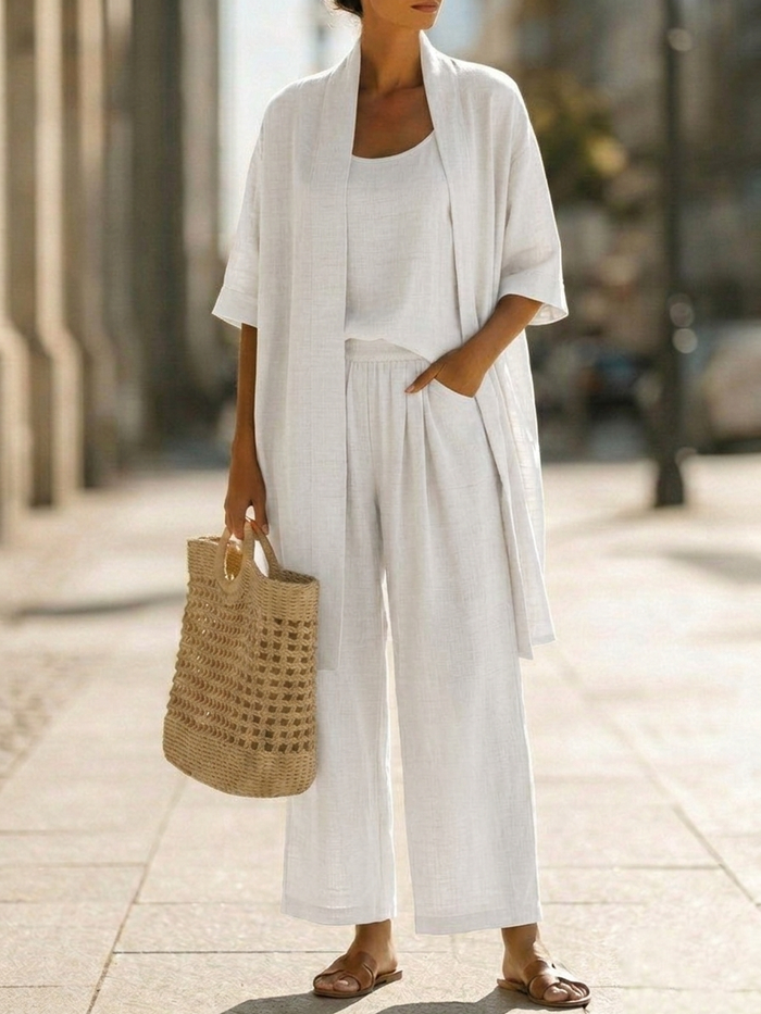 Women's Three-Piece Lounge Set Wide-Leg Trousers Top Cardigan
