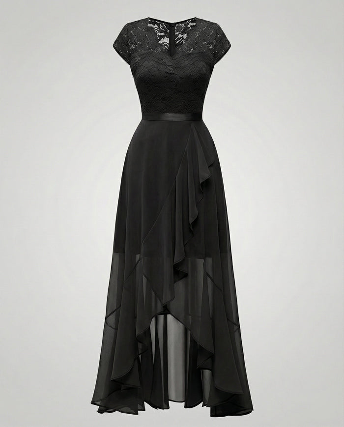 Women's Lace High-Low Party Dress with V-Neck