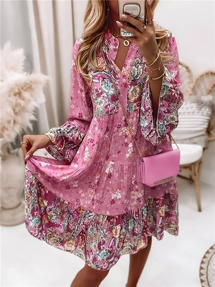 Seraphine | Women's Floral V-Neck Long Sleeve Tiered Midi Dress