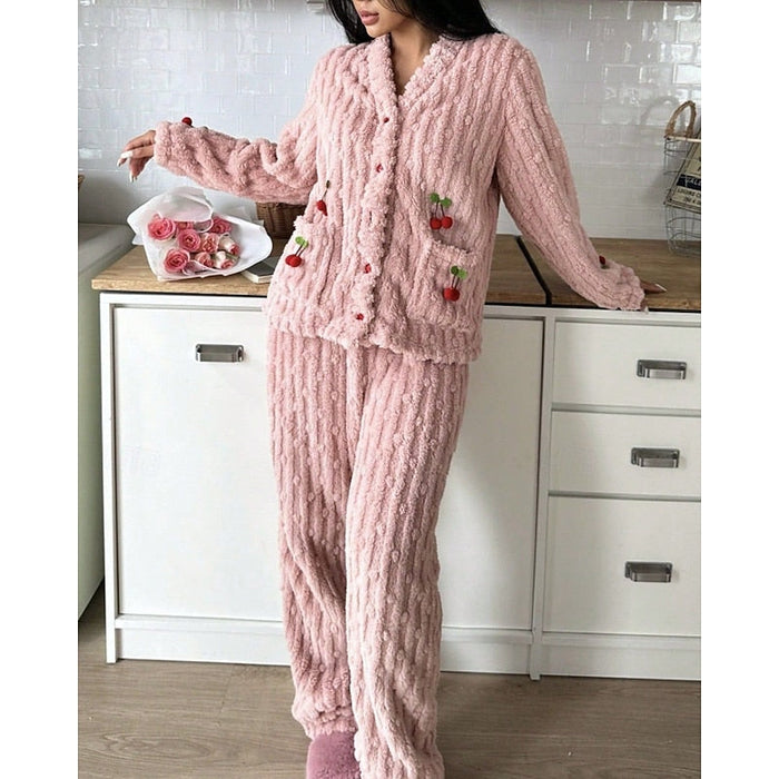 Women's Textured Lounge Set with Button-Front Top