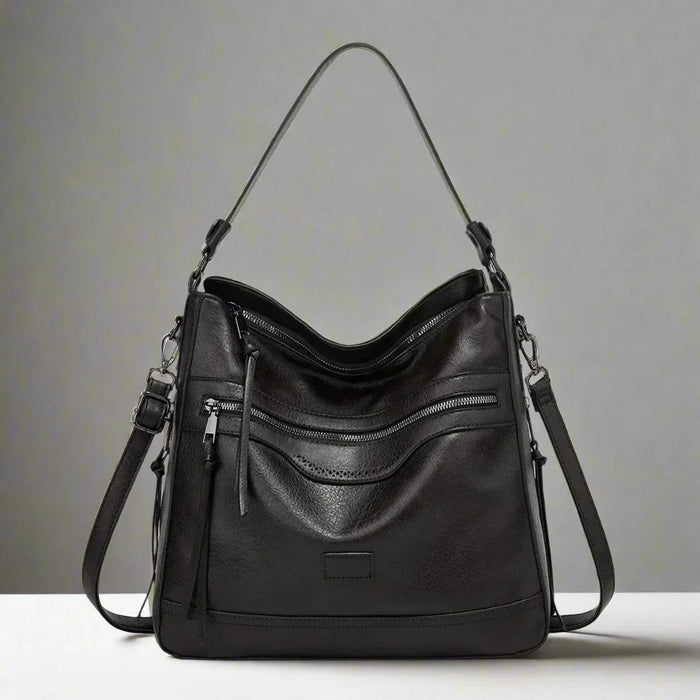 Women's Vintage Shoulder Bag with Front Zip Pocket