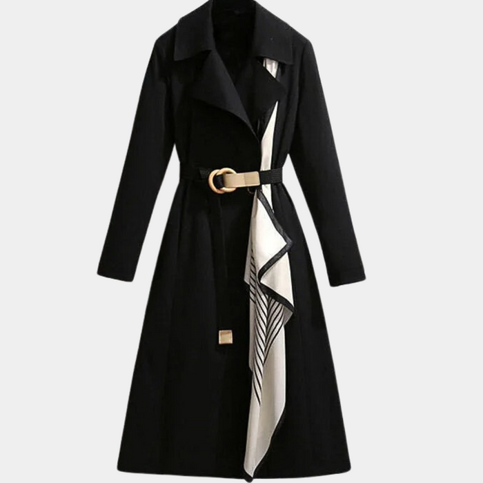 Women's Belted Trench Coat with Notch Collar Long