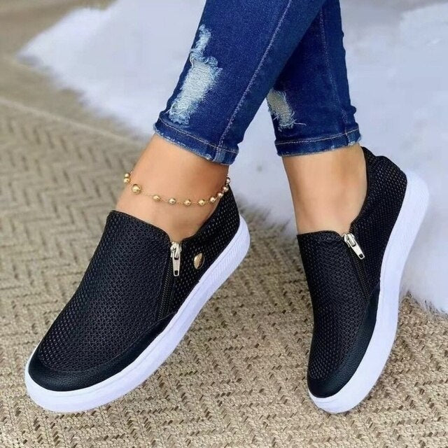 Women's Mesh Slip-On Trainers with Side Zip Detail
