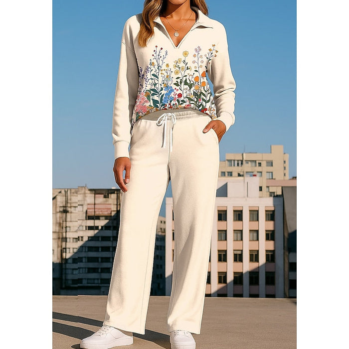 Women's Floral Two-Piece Lounge Set with Collar