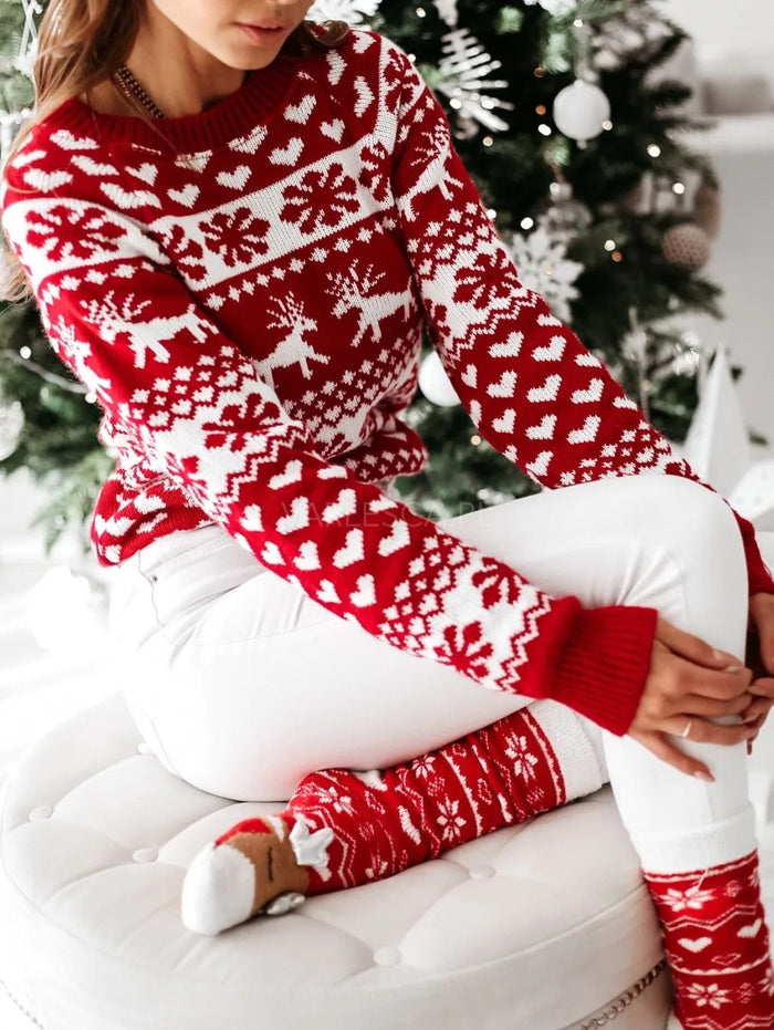 Women's Fair Isle Cropped Christmas Jumper Long Sleeve