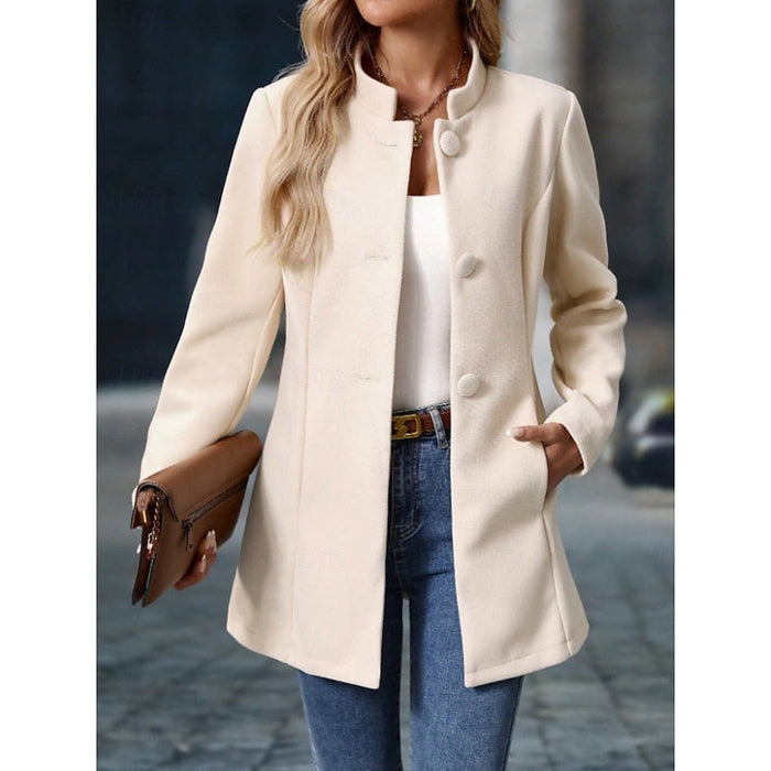 Women's Stand-Collar Button-Front Coat with Pockets