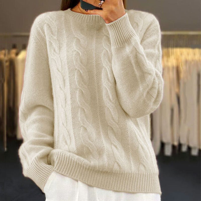 Women's Cable Knit Jumper with Ribbed Crew Neck