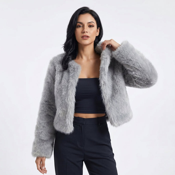 Women's Cropped Faux Fur Jacket Open Front