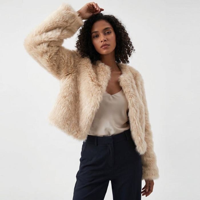 Women's Cropped Faux Fur Jacket Open Front